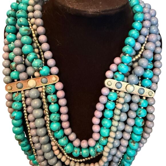 Multistrand Turquoise Purple Gold Statement Necklace Office Western Casual Party - Picture 3 of 6